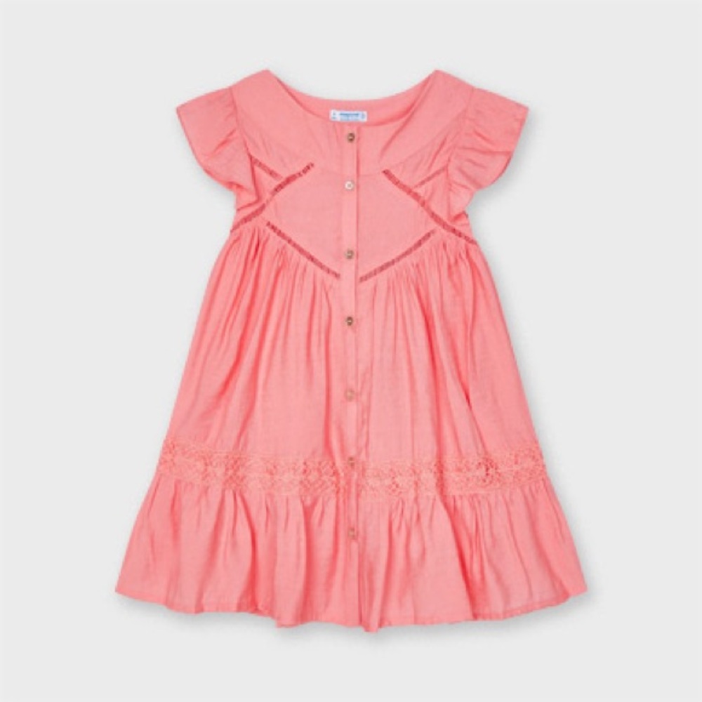 Mayoral Pink Ruffled Tiered Sundress with Flutter Sleeves